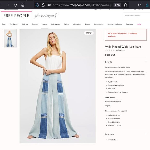 Free People Willa Pieced Wide-Leg Jeans Sz 27 - Picture 16 of 17